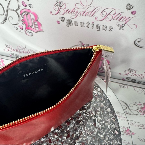 Sephora bag makeup cosmetic case bag red black gold zipper brand new - Picture 5 of 15